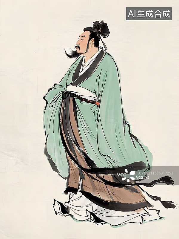 【AI数字艺术】古代名人肖像东晋书法家书圣王羲之和唐代画圣吴道子图片素材