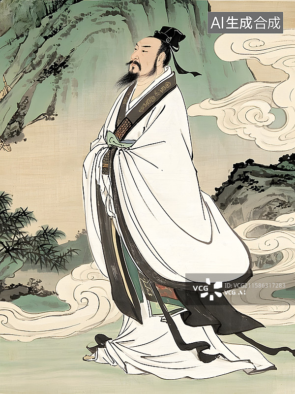 【AI数字艺术】古代名人肖像东晋书法家书圣王羲之和唐代画圣吴道子图片素材
