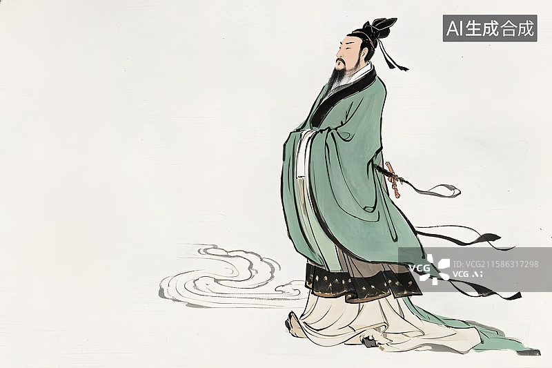 【AI数字艺术】古代名人肖像东晋书法家书圣王羲之和唐代画圣吴道子图片素材