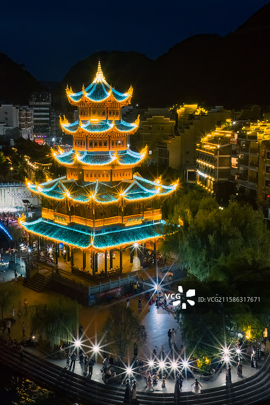 贵州 镇远古城 镇江阁夜景图片素材