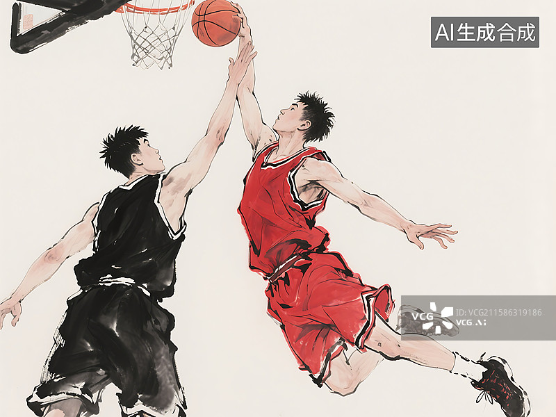 【AI数字艺术】国风水墨画浙江浙BA篮球赛图片素材