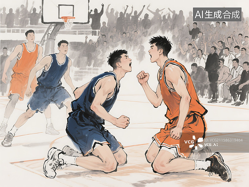 【AI数字艺术】国风水墨画浙江浙BA篮球赛图片素材