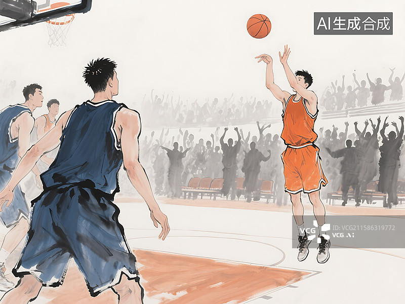 【AI数字艺术】国风水墨画浙江浙BA篮球赛图片素材