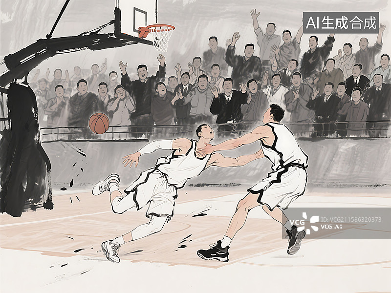【AI数字艺术】国风水墨画浙江浙BA篮球赛图片素材