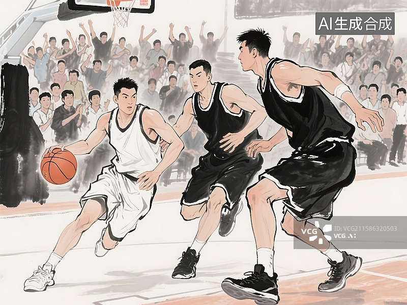 【AI数字艺术】国风水墨画浙江浙BA篮球赛图片素材