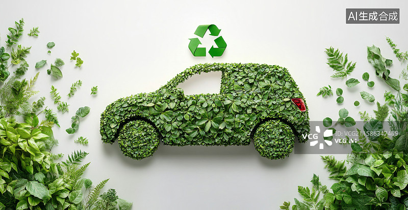 【AI数字艺术】绿色环保概念电动汽车图片素材