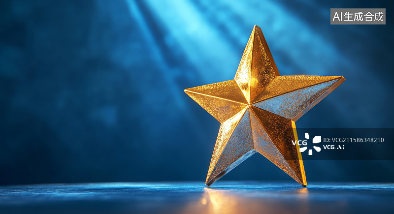 【AI数字艺术】金色五角星奖杯特写背景图片素材