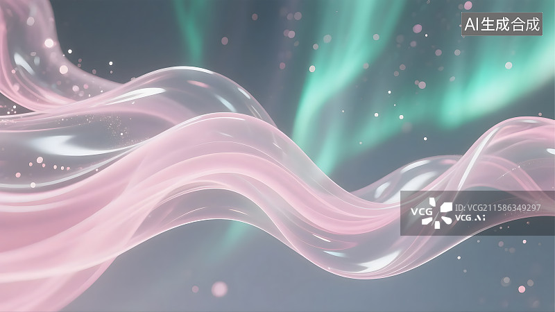 【AI数字艺术】极光背景前的粉色半透明飘带图片素材