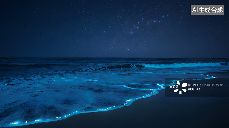 【AI数字艺术】夜空下的荧光海滩图片素材