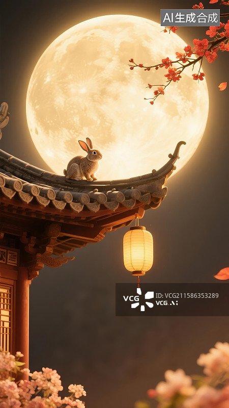 【AI数字艺术】传统，中秋节，，模板，兔子，户外，节日，AI数字艺术，桂花，中国文化，夜晚，季节，庆祝，秋天，设计图图片素材