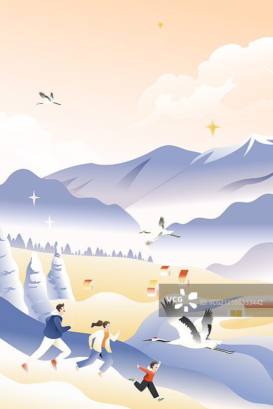 卡通秋季秋天寒露节气节日风景自然风光古建筑旅游露珠美食餐饮亲子家人仙鹤赏秋背景中国风国潮渐变矢量插画图片素材