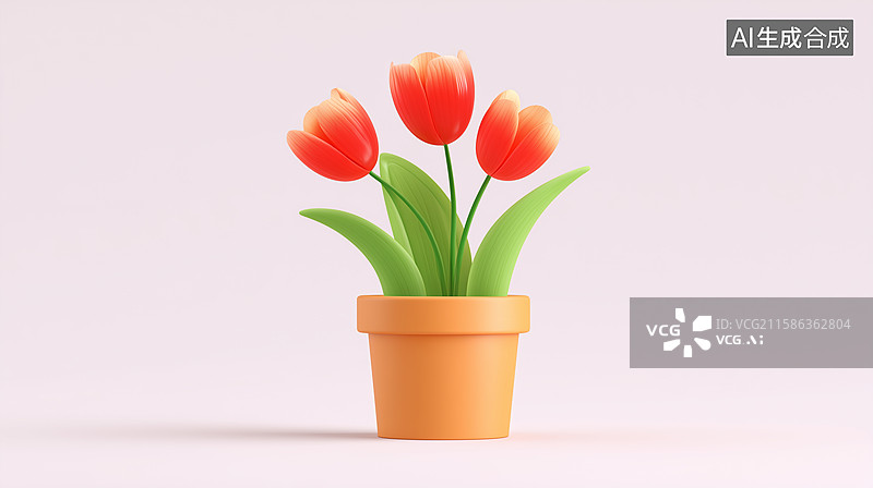 【AI数字艺术】3D立体郁金香盆栽图标图片素材