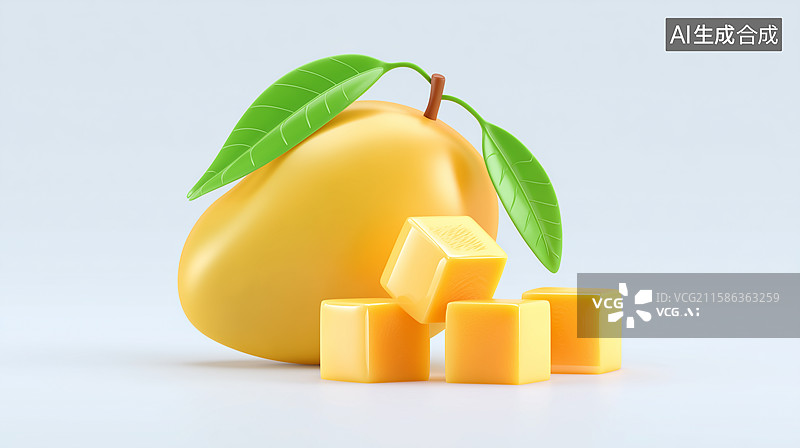 【AI数字艺术】3D芒果与芒果块图片素材