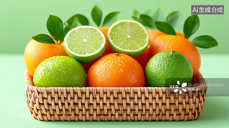 【AI数字艺术】篮子里的新鲜水果图片素材