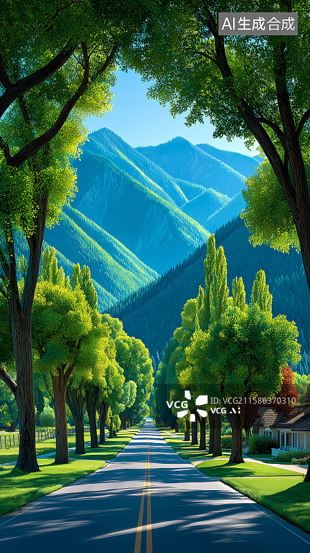 【AI数字艺术】林荫大道绿树成荫的宁静小径图片素材