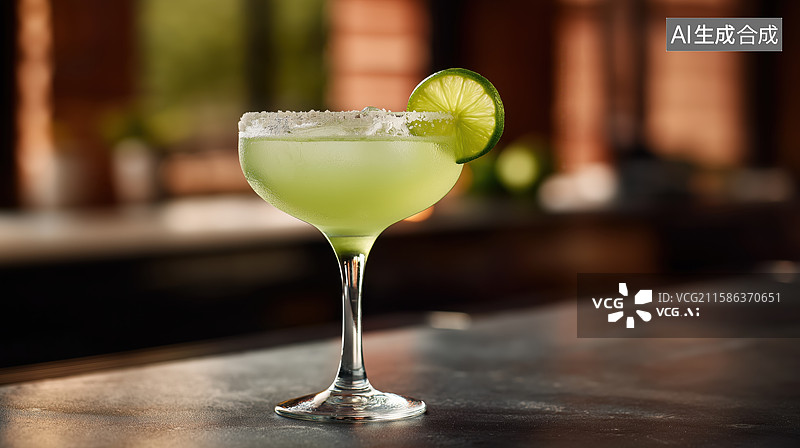 【AI数字艺术】边缘撒盐的青柠玛格丽特鸡尾酒图片素材