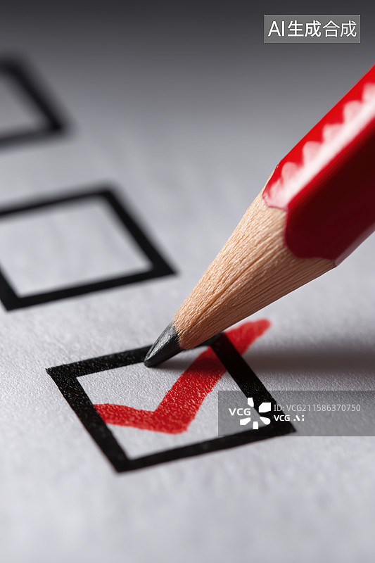【AI数字艺术】红色铅笔勾选复选框图片素材