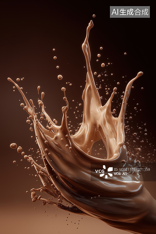 【AI数字艺术】巧克力液体飞溅的瞬间图片素材