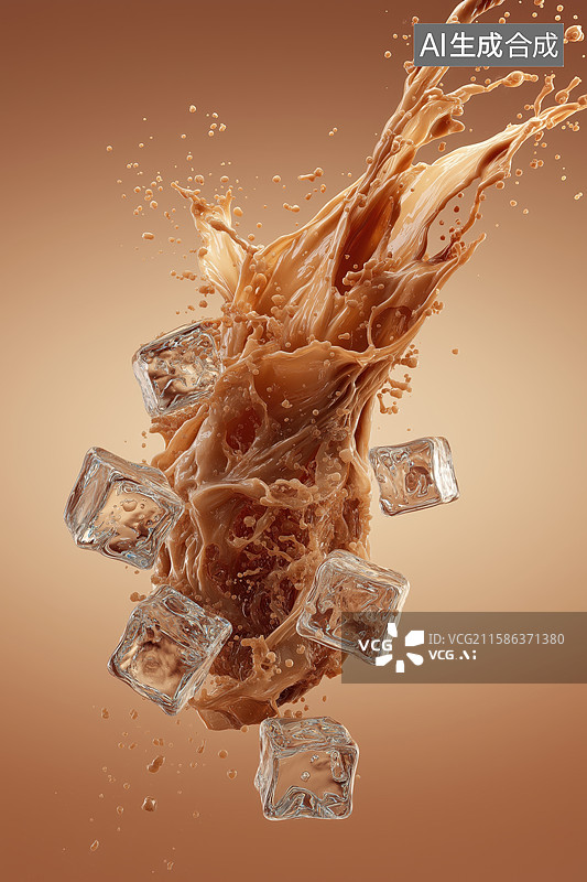 【AI数字艺术】冰块与液体碰撞的瞬间图片素材