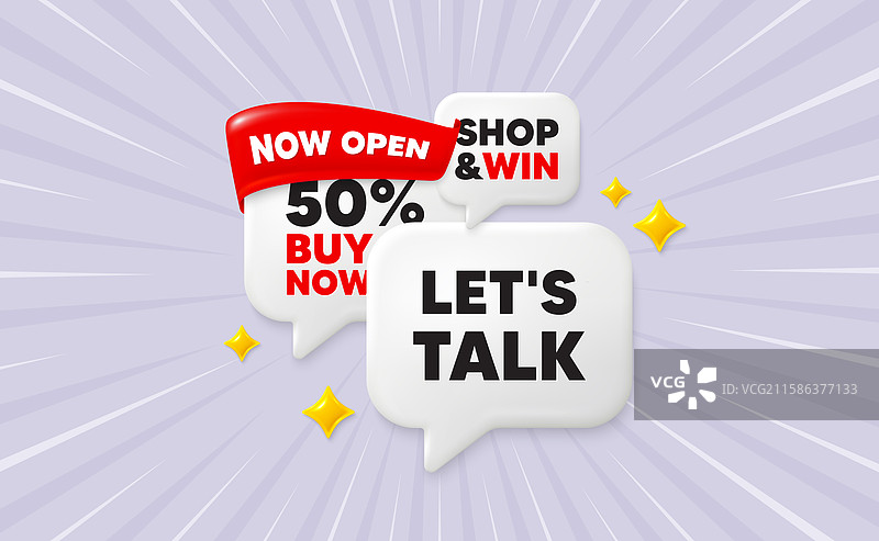 让我们谈谈标签、连接、优惠、标志、丝带和演讲。图片素材