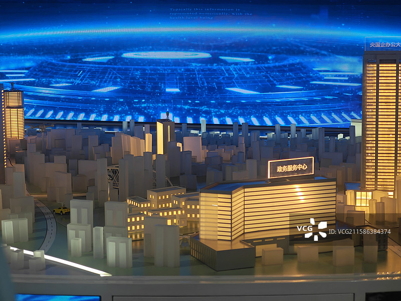 中国电信上海AI研究院展厅的三大空间经济演示模型图片素材