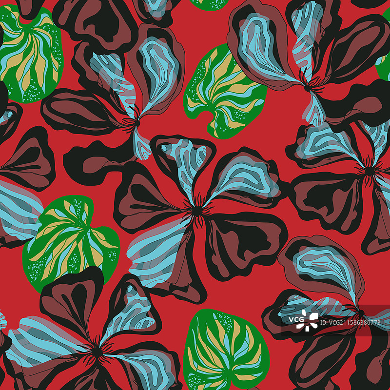 抽象幻想花卉杂色装饰亚洲风格图片素材