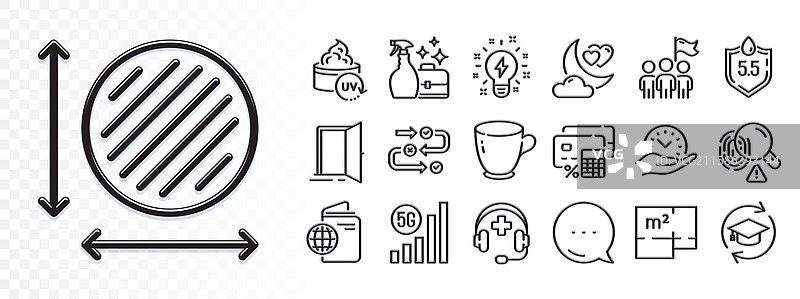 茶杯、圆形区域和5G WiFi线条图标图片素材