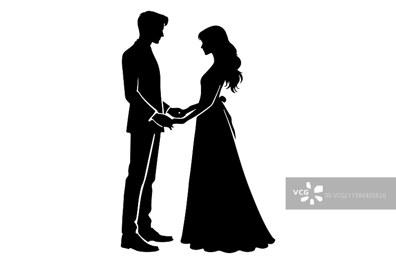 男女情侣手牵手的剪影图片素材