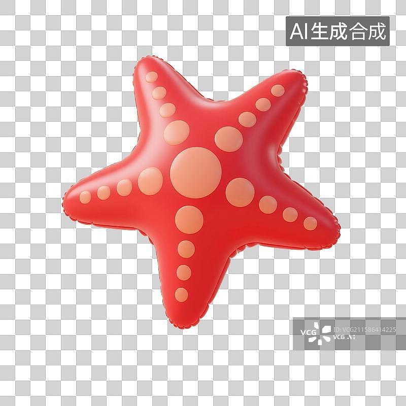 【AI数字艺术】3D渲染，膨胀充气风格，气球，海星，卡通动物，海洋生物，萌系，治愈系，免抠元素图片素材