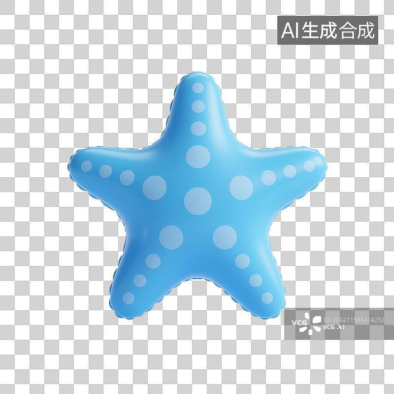 【AI数字艺术】3D渲染，膨胀充气风格，气球，海星，卡通动物，海洋生物，萌系，治愈系，免抠元素图片素材