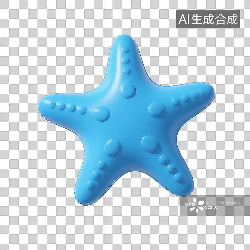 【AI数字艺术】3D渲染，膨胀充气风格，气球，海星，卡通动物，海洋生物，萌系，治愈系，免抠元素图片素材