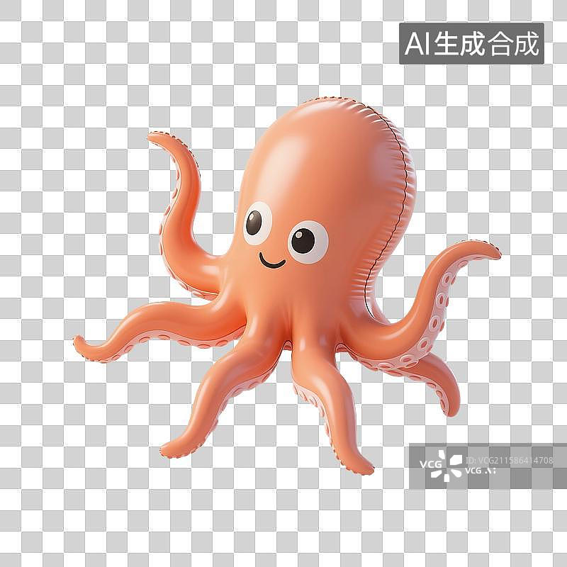 【AI数字艺术】3D渲染卡通动物，充气膨胀风格，章鱼，八爪鱼，海洋生物，免抠元素图片素材