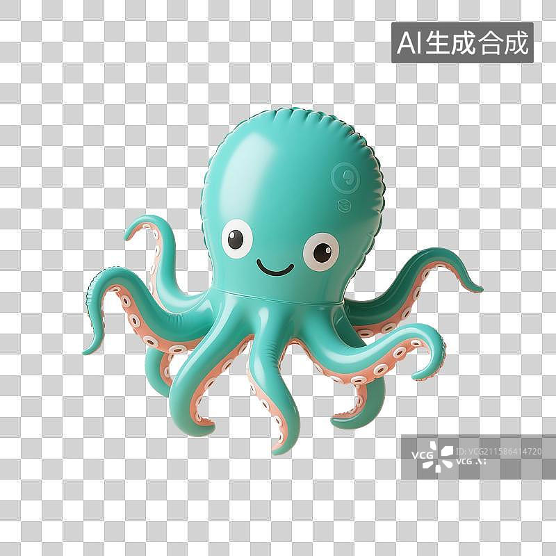 【AI数字艺术】3D渲染卡通动物，充气膨胀风格，章鱼，八爪鱼，海洋生物，免抠元素图片素材