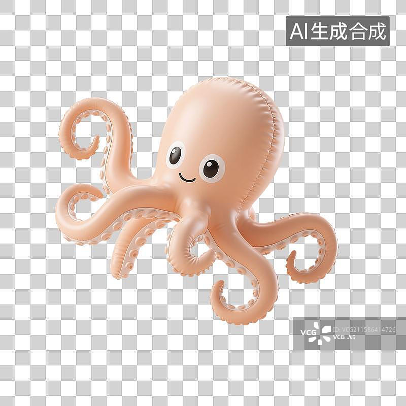 【AI数字艺术】3D渲染卡通动物，充气膨胀风格，章鱼，八爪鱼，海洋生物，免抠元素图片素材