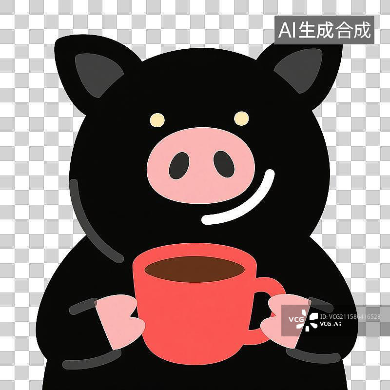 【AI数字艺术】治愈系手绘插画，卡通动物，喝咖啡的小猪，秋天，冬天，免抠元素图片素材