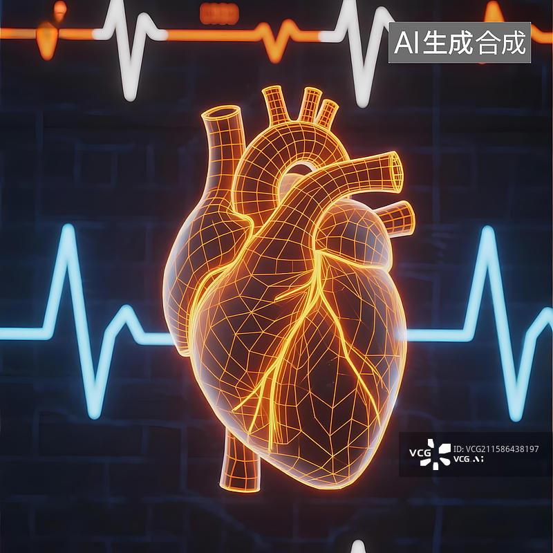 【AI数字艺术】心脏电脉冲图的科技艺术表现图片素材