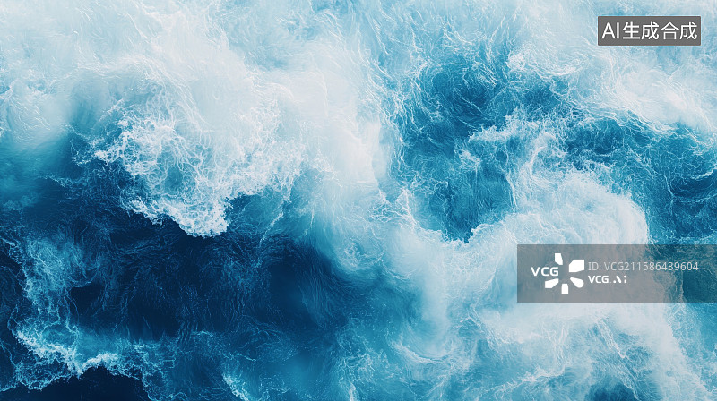 【AI数字艺术】蓝色海洋波涛汹涌的瞬间图片素材