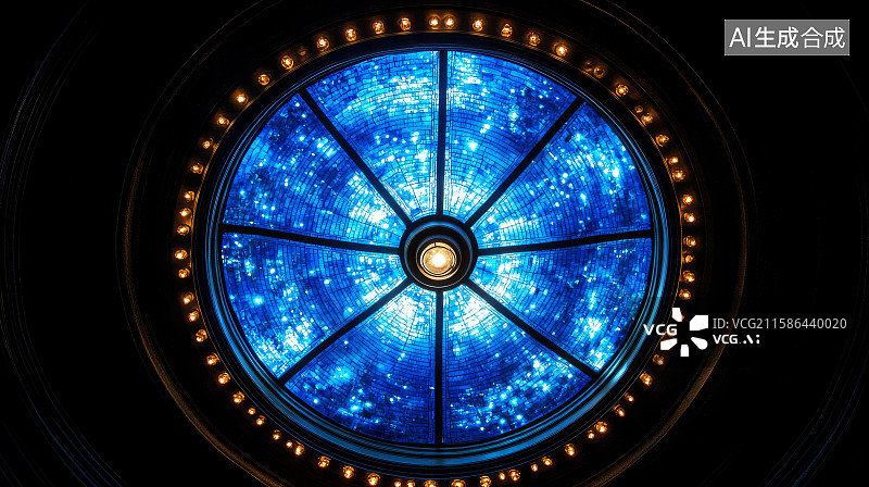 【AI数字艺术】蓝色星空穹顶灯饰图片素材