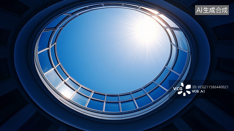 【AI数字艺术】圆形天窗下的蓝天与阳光图片素材