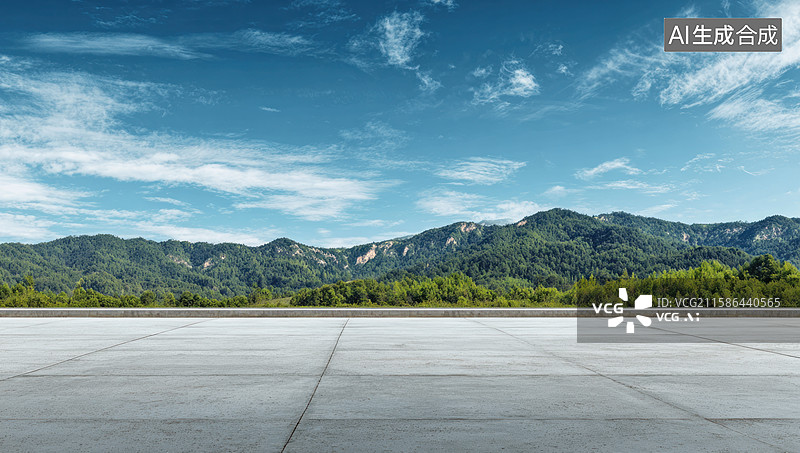 【AI数字艺术】空旷水泥广场与远山景观图片素材