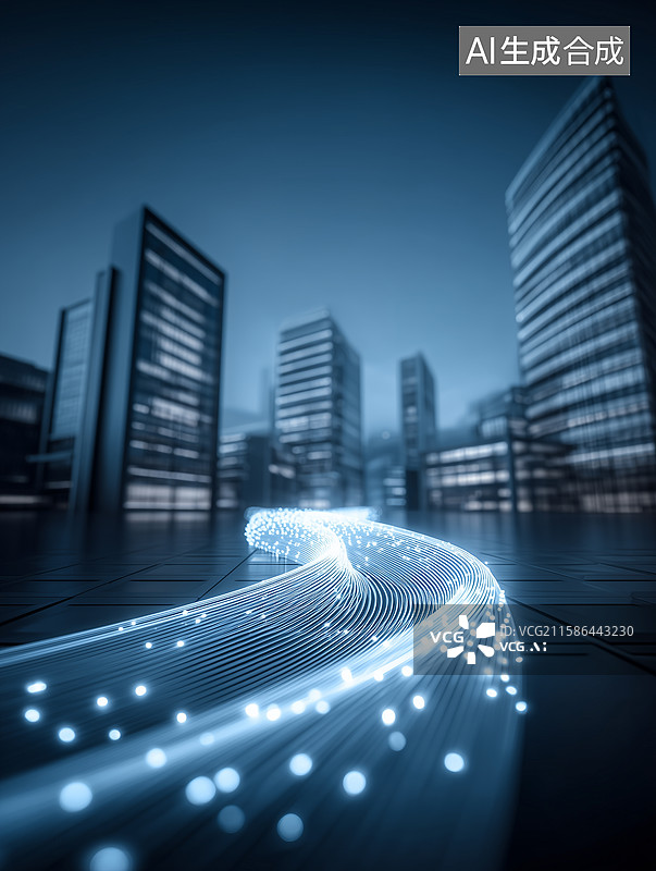 【AI数字艺术】科技感光纤发光线条城市夜景图片素材