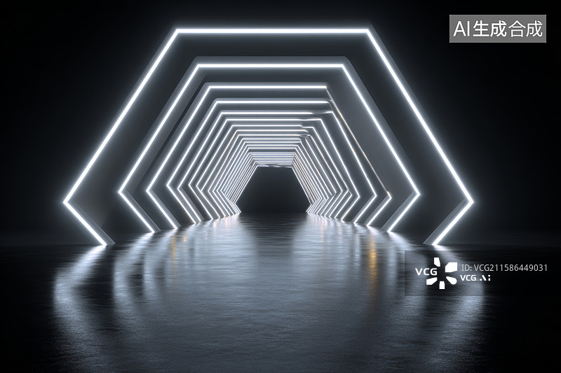 【AI数字艺术】黑白几何线性光带抽象走廊图片素材