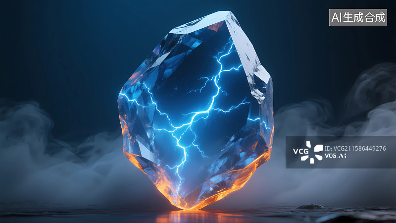 【AI数字艺术】散发蓝色电光的蓝色晶石图片素材