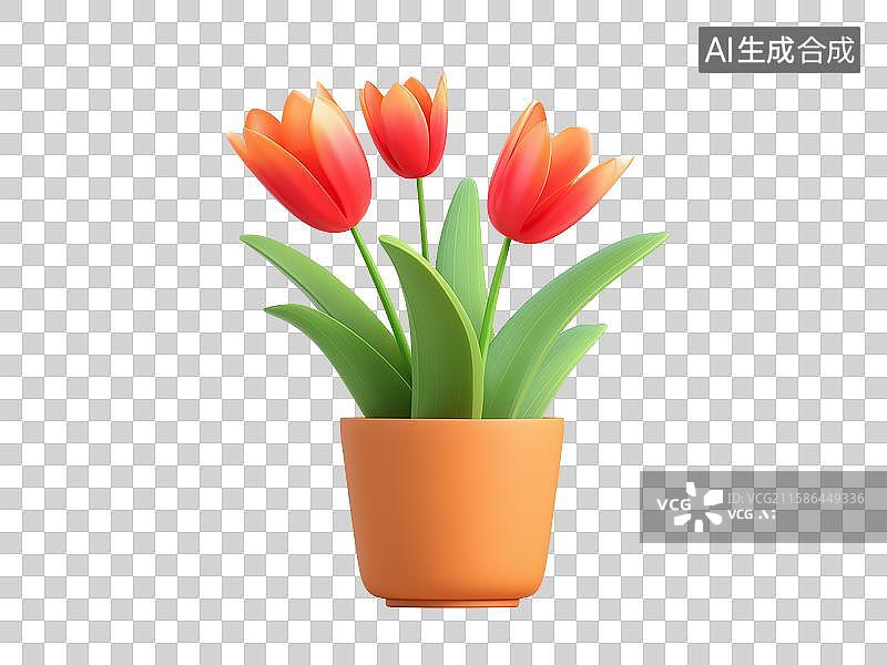 【AI数字艺术】3D立体郁金香盆栽图标图片素材
