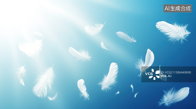 【AI数字艺术】蓝色天空中飞舞的许多鹅绒插画图片素材