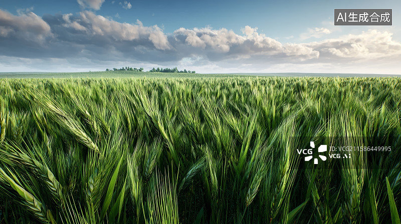 【AI数字艺术】麦浪，绿色概念麦田，大麦，小麦图片素材