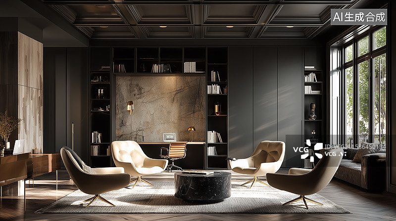 【AI数字艺术】时尚现代家庭办公休息室图片素材