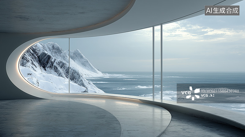 【AI数字艺术】未来风室内弧形窗设计图片素材