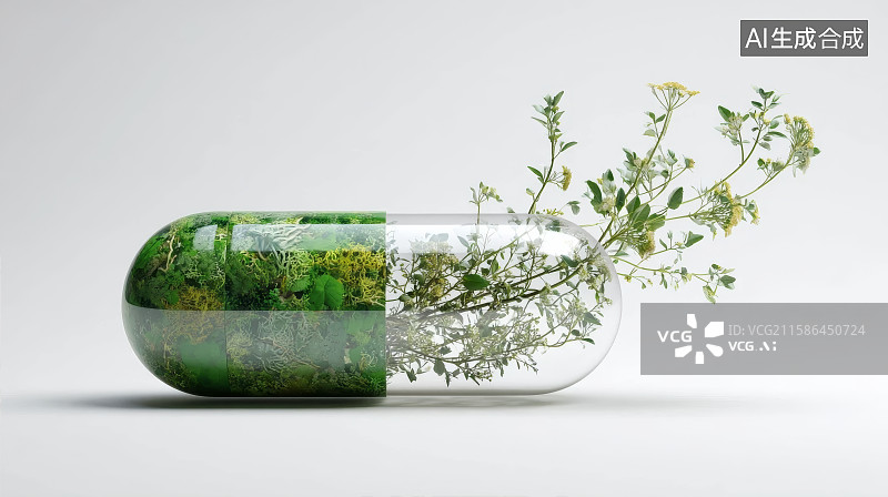 【AI数字艺术】绿色抽象概念环保医疗药丸胶囊图片素材