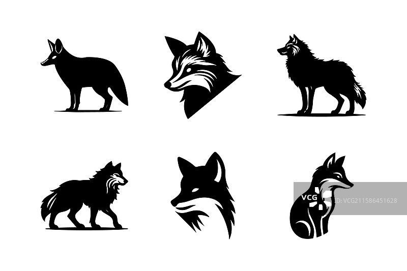 黑色狼图标轮廓集图片素材